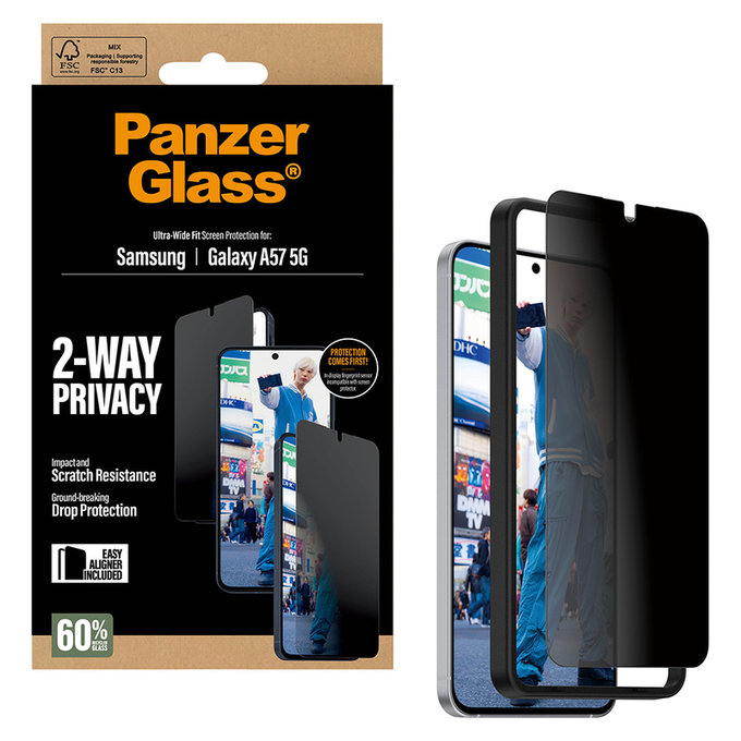Verre trempé UWF Privacy avec applicateur pour Samsung Galaxy A57, Clair, PanzerGlass