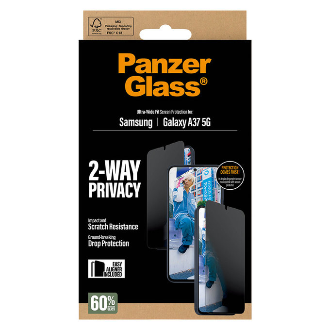 Verre trempé UWF Privacy avec applicateur pour Samsung Galaxy A37, Clair, PanzerGlass
