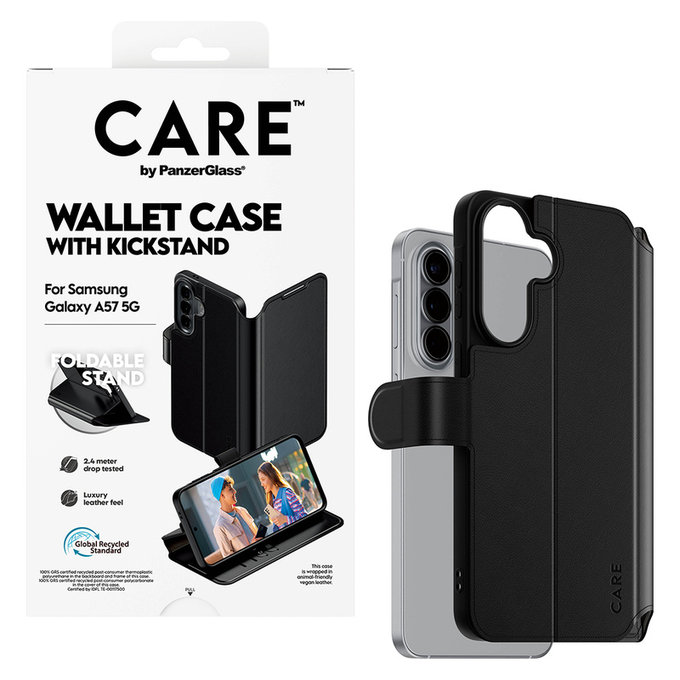 Étui Wallet Kickstand pour Samsung Galaxy A57, Noir, PanzerGlass