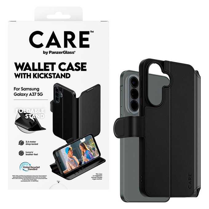 Étui Wallet Kickstand pour Samsung Galaxy A37, Noir, PanzerGlass