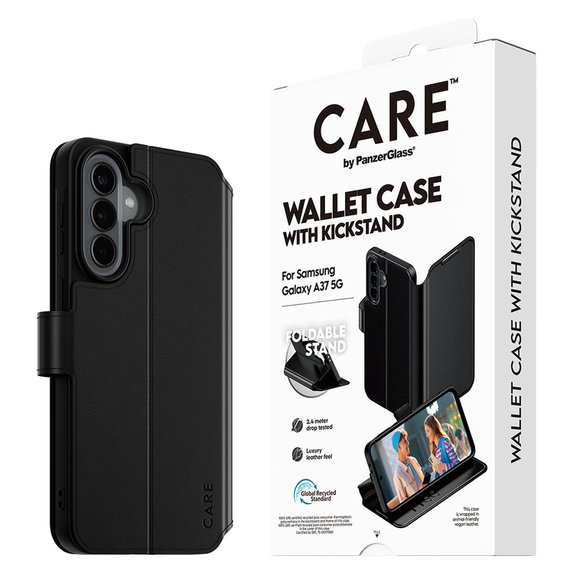 Étui Wallet Kickstand pour Samsung Galaxy A37, Noir, PanzerGlass