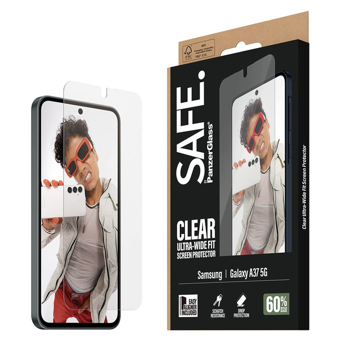 Verre trempé UWF avec applicateur pour Samsung Galaxy A37, Clair, SAFE by PanzerGlass