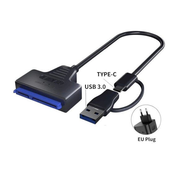 Adaptateur USB 3.0 / USB-C vers SATA pour HDD/SSD 2.5" et 3.5", avec alimentation
