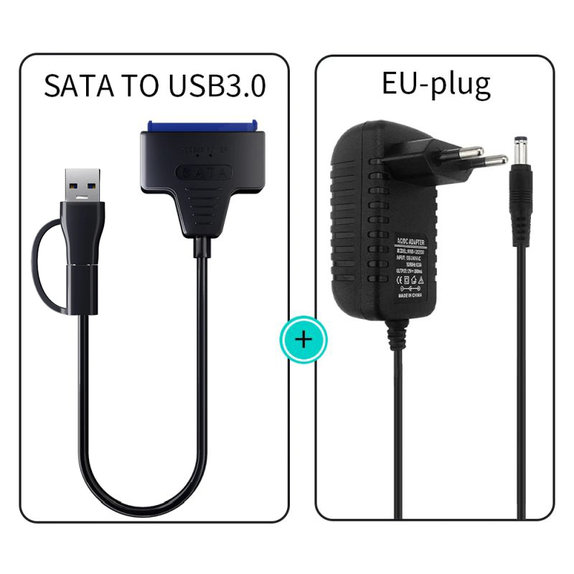 Adaptateur USB 3.0 / USB-C vers SATA pour HDD/SSD 2.5" et 3.5", avec alimentation