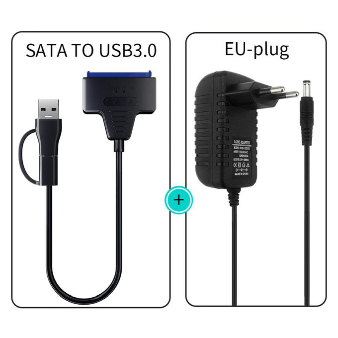 Adaptateur USB 3.0 / USB-C vers SATA pour HDD/SSD 2.5" et 3.5", avec alimentation