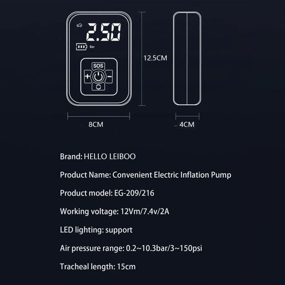 Compresseur d'air sans fil avec écran numérique, 150 PSI, noir