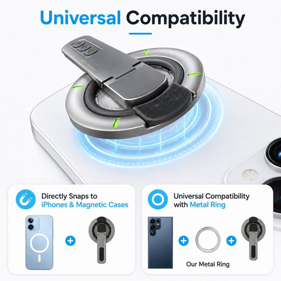 Support magnétique pour téléphone avec béquille, compatible avec MagSafe, noir