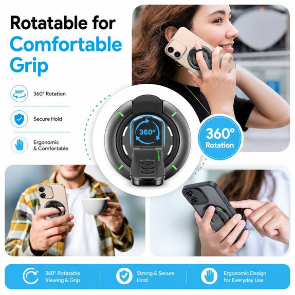 Support magnétique pour téléphone avec béquille, compatible avec MagSafe, noir