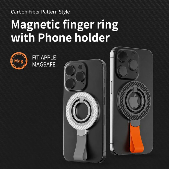 Support magnétique pour téléphone avec lanière, noir-orange