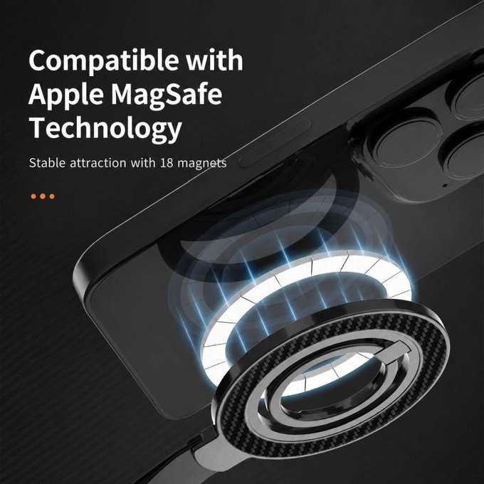 Support magnétique pour téléphone avec lanière, noir-orange