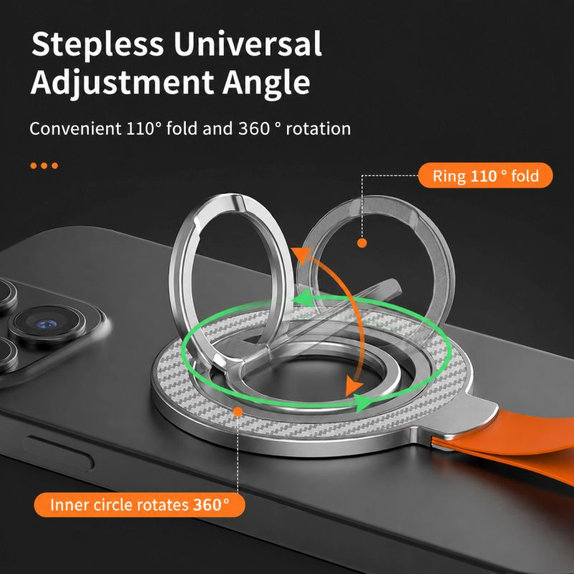 Support magnétique pour téléphone avec lanière, noir-orange