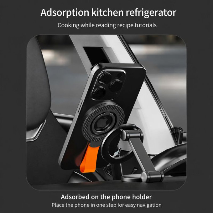 Support magnétique pour téléphone avec lanière, noir-orange