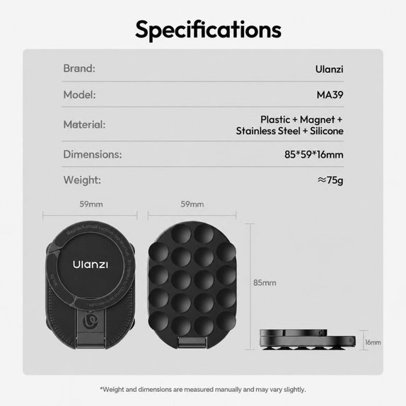 Support magnétique à ventouse Ulanzi MA39, noir