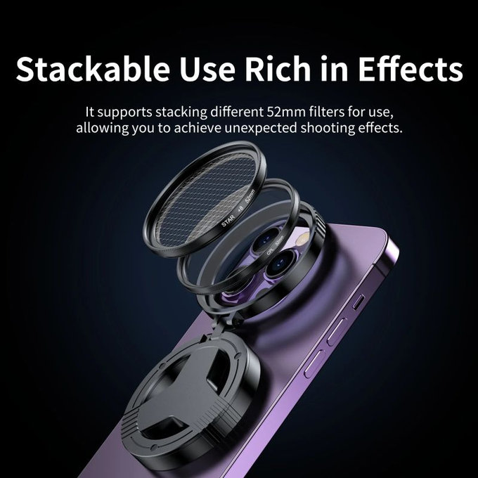 Filtre polarisant CPL 52mm avec support magnétique pour smartphone
