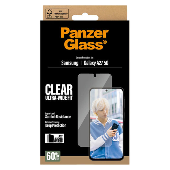 Verre trempé UWF avec applicateur pour Samsung Galaxy A27, Clair, PanzerGlass