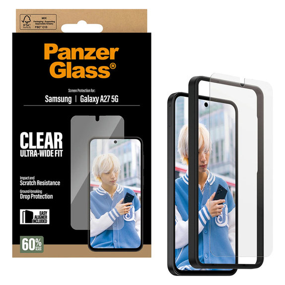 Verre trempé UWF avec applicateur pour Samsung Galaxy A27, Clair, PanzerGlass