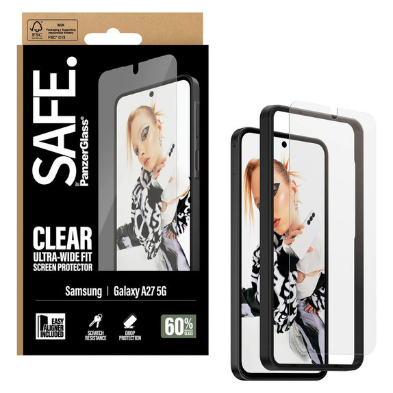 Verre trempé UWF avec applicateur pour Samsung Galaxy A27, Clair, SAFE by PanzerGlass