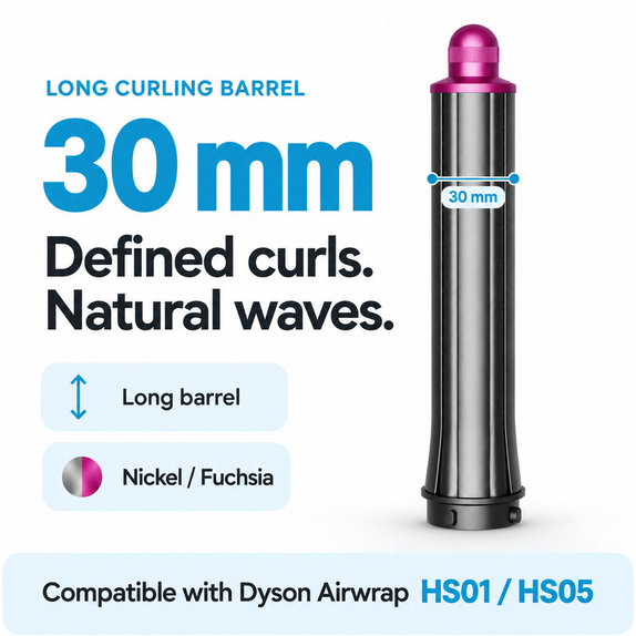 Embout long pour boucles pour Dyson Airwrap HS01, HS05, 30 mm, Nickel / Fuchsia