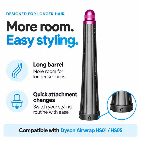Embout long pour boucles pour Dyson Airwrap HS01, HS05, 20 mm, Nickel / Fuchsia