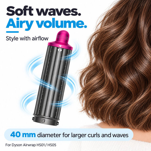 Embout court pour boucles pour Dyson Airwrap HS01, HS05, 40 mm, Nickel / Fuchsia