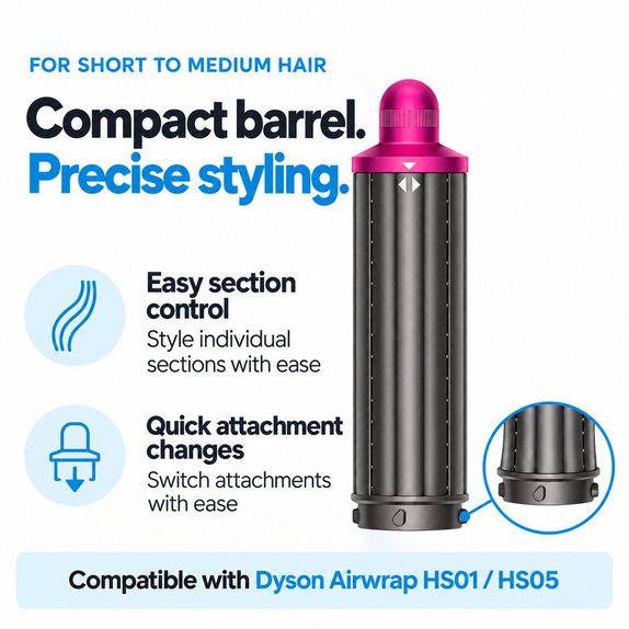 Embout court pour boucles pour Dyson Airwrap HS01, HS05, 40 mm, Nickel / Fuchsia