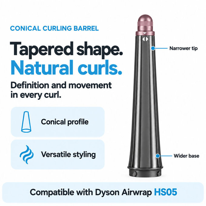 Embout conique pour boucles pour Dyson Airwrap HS05, Ceramic Pink / Rose Gold