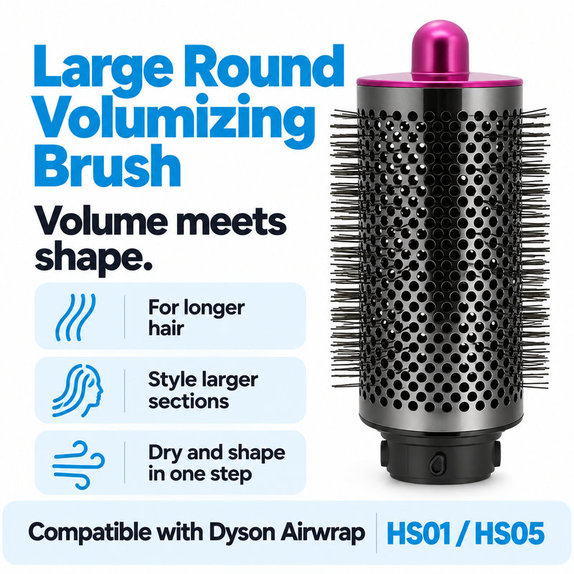 Brosse ronde grande volumisante pour Dyson Airwrap HS01, HS05, Iron / Fuchsia