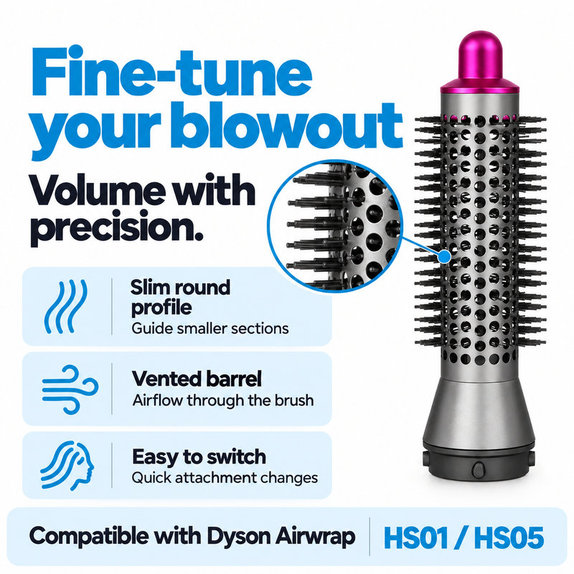 Brosse ronde petite volumisante pour Dyson Airwrap HS01, HS05, Iron / Fuchsia