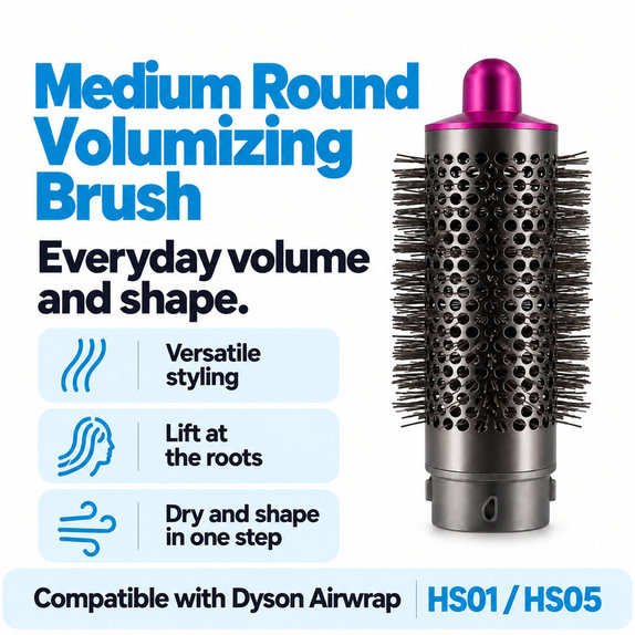 Brosse ronde moyenne volumisante pour Dyson Airwrap HS01, HS05, Iron / Fuchsia