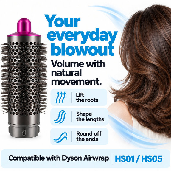 Brosse ronde moyenne volumisante pour Dyson Airwrap HS01, HS05, Iron / Fuchsia