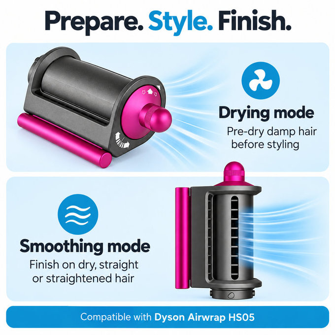 Embout Coanda lissant et séchant pour Dyson Airwrap HS05, Iron / Fuchsia