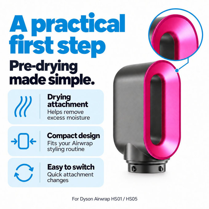 Embout de séchage rapide pour Dyson Airwrap HS01, HS05, Iron / Fuchsia
