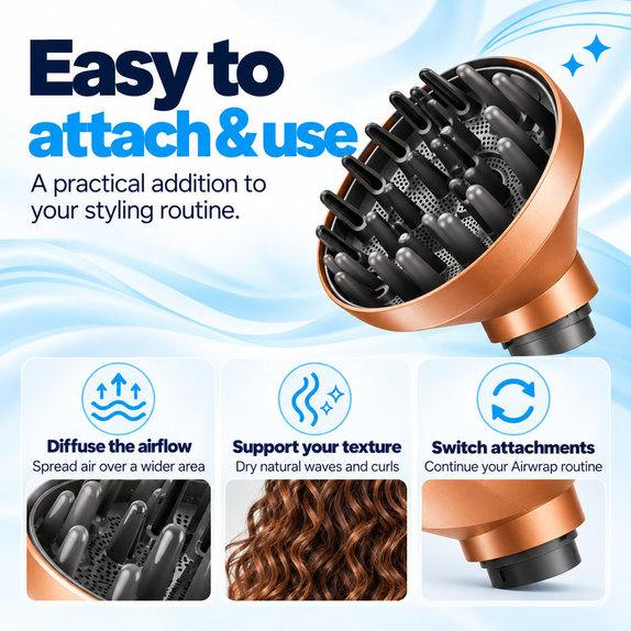 Diffuseur Wave + Curl pour Dyson Airwrap HS01, HS05, HS08, Copper