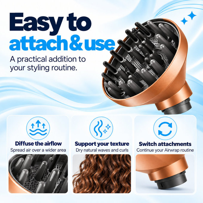 Diffuseur Wave + Curl pour Dyson Airwrap HS01, HS05, HS08, Copper