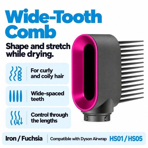 Peigne à dents larges pour Dyson Airwrap HS01, HS05, Iron / Fuchsia