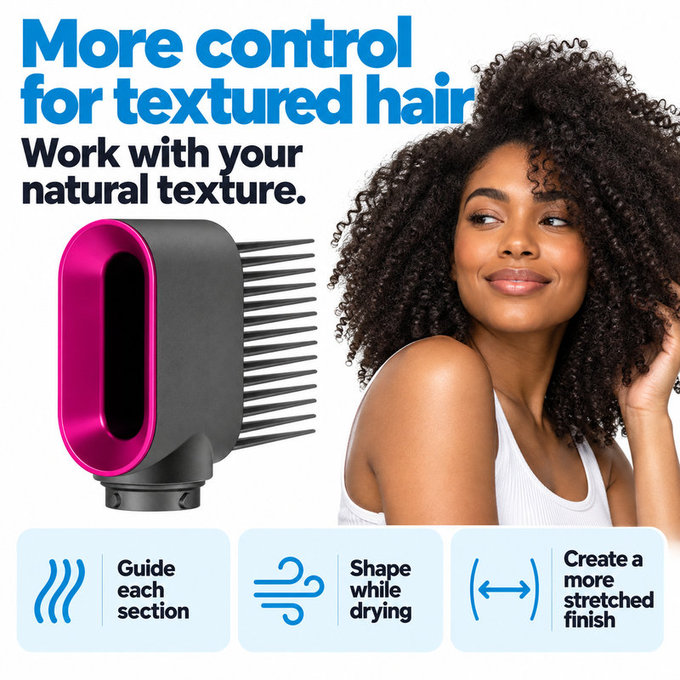 Peigne à dents larges pour Dyson Airwrap HS01, HS05, Iron / Fuchsia