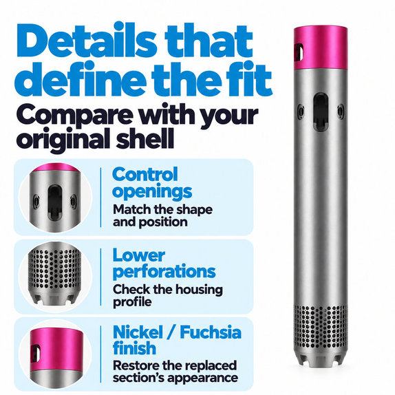 Coque du corps principal pour Dyson Airwrap HS01, HS05, Nickel / Fuchsia