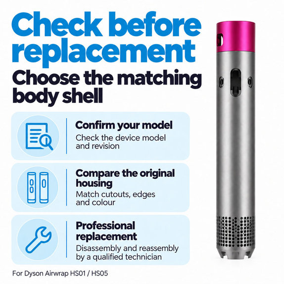 Coque du corps principal pour Dyson Airwrap HS01, HS05, Nickel / Fuchsia