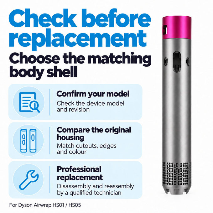 Coque du corps principal pour Dyson Airwrap HS01, HS05, Nickel / Fuchsia