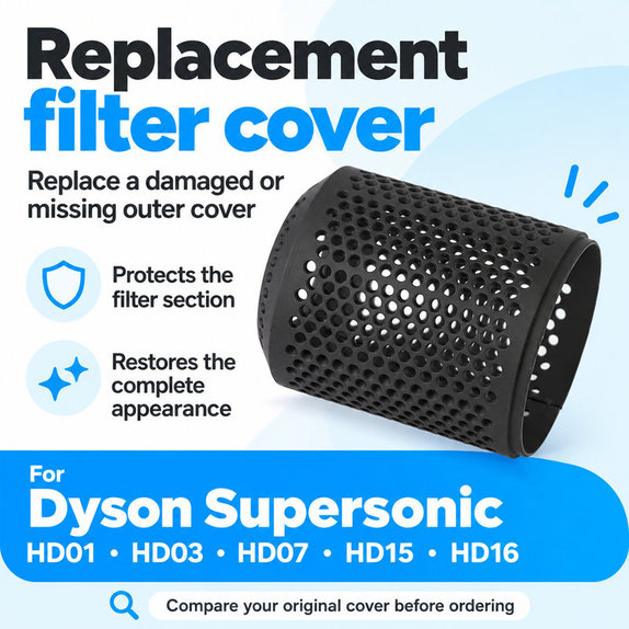 Cache-filtre pour Dyson Supersonic HD01, HD03, HD07, HD15, HD16, Iron / Fuchsia