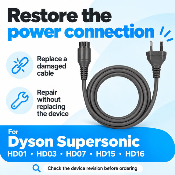 Câble d’alimentation pour Dyson Supersonic HD01, HD03, HD07, HD15, HD16
