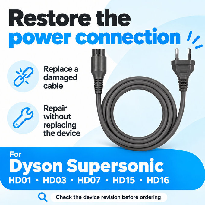 Câble d’alimentation pour Dyson Supersonic HD01, HD03, HD07, HD15, HD16