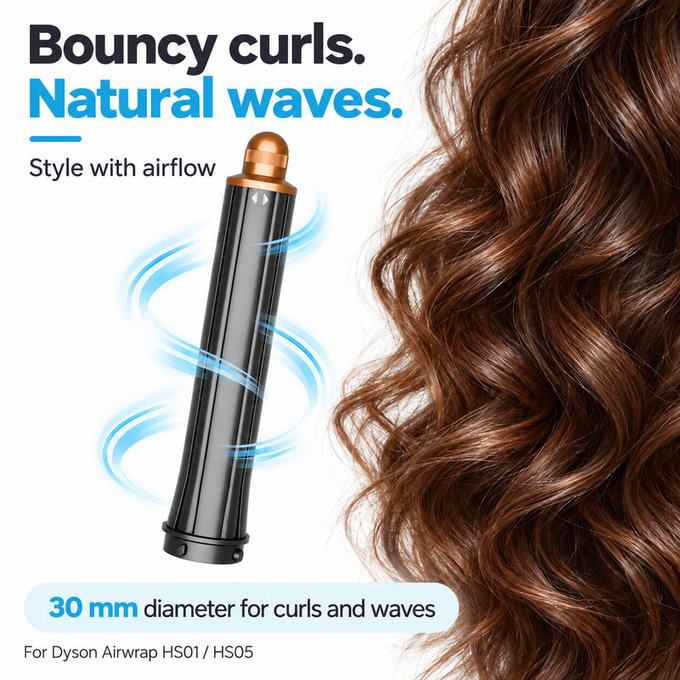 Embout long pour boucles pour Dyson Airwrap HS01, HS05, 30 mm, Nickel / Copper