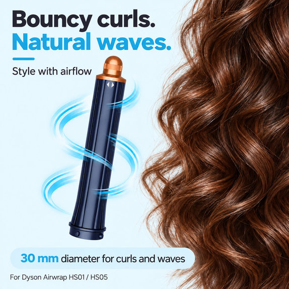 Embout long pour boucles pour Dyson Airwrap HS01, HS05, 30 mm, Prussian Blue / Rich Copper