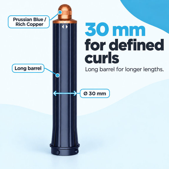 Embout long pour boucles pour Dyson Airwrap HS01, HS05, 30 mm, Prussian Blue / Rich Copper
