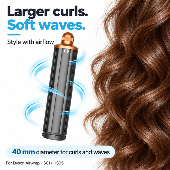 Embout long pour boucles pour Dyson Airwrap HS01, HS05, 40 mm, Nickel / Copper
