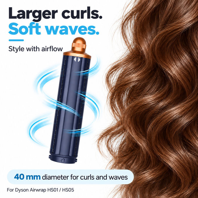 Embout long pour boucles pour Dyson Airwrap HS01, HS05, 40 mm, Prussian Blue / Rich Copper
