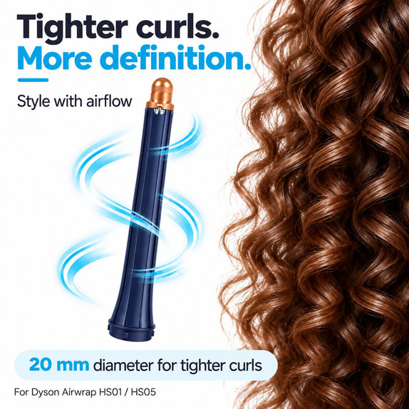 Embout long pour boucles pour Dyson Airwrap HS01, HS05, 20 mm, Prussian Blue / Rich Copper