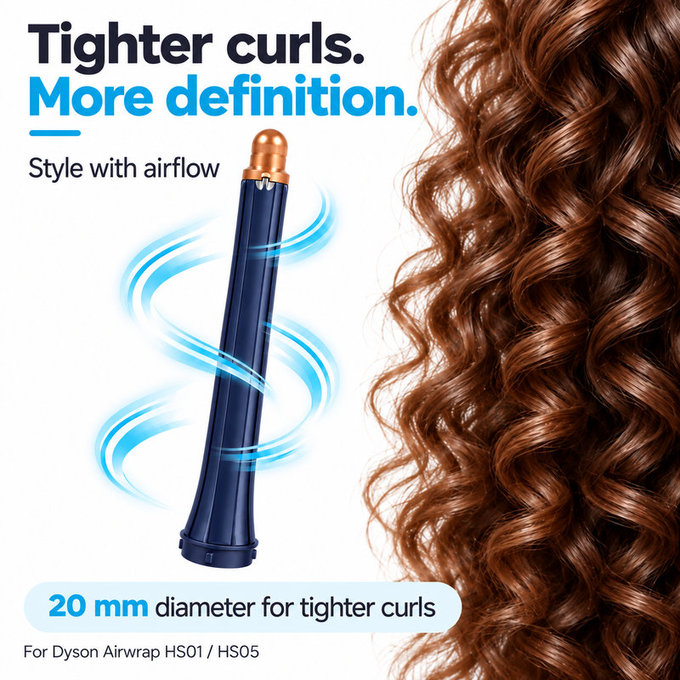 Embout long pour boucles pour Dyson Airwrap HS01, HS05, 20 mm, Prussian Blue / Rich Copper