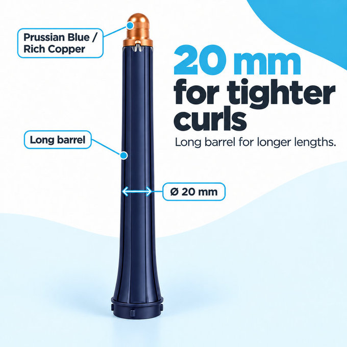 Embout long pour boucles pour Dyson Airwrap HS01, HS05, 20 mm, Prussian Blue / Rich Copper